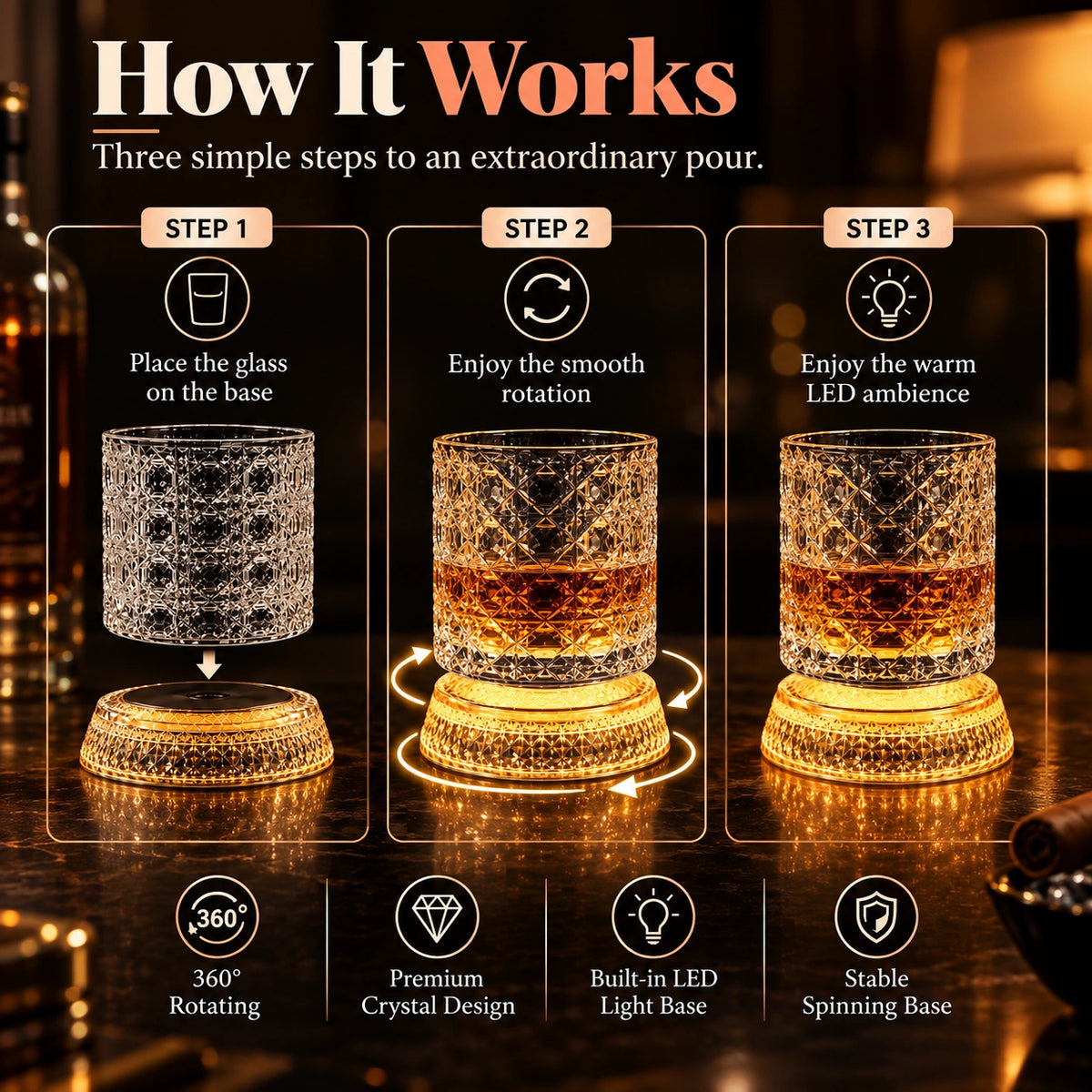 BarSpin™ LED Revolving Whisky Glass