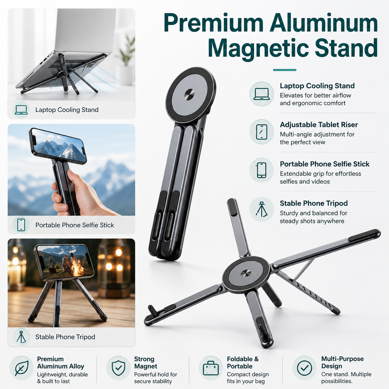 ElevatePro™ Magnetic Foldable Laptop/Mobile Stand