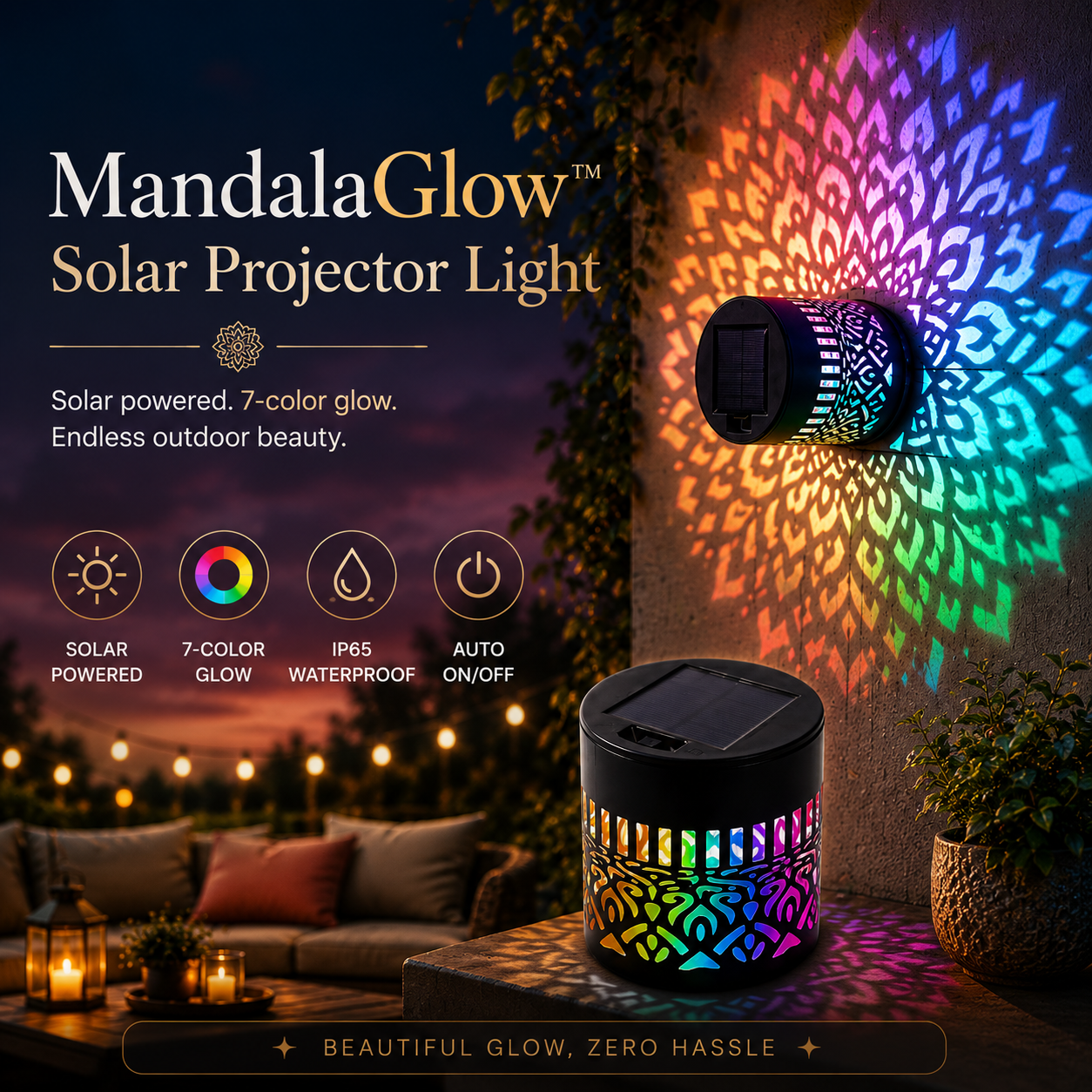 MandalaGlow™ Solar Projector Light
